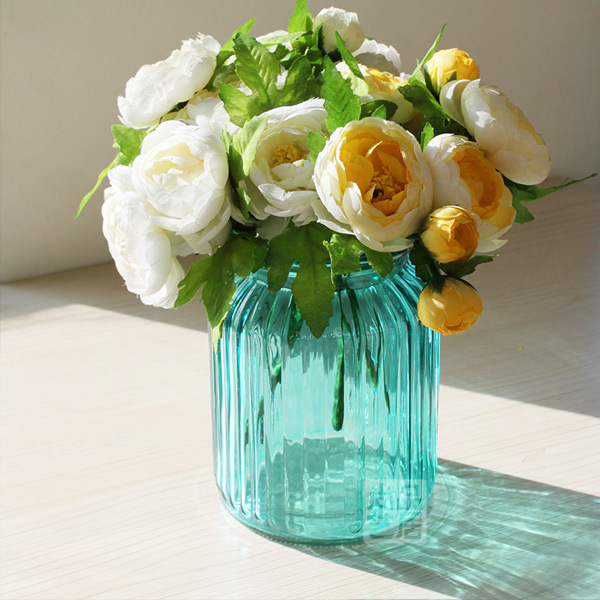 【小额混批】孔雀蓝色小号玻璃花瓶时尚家居装饰摆设客厅餐厅摆件