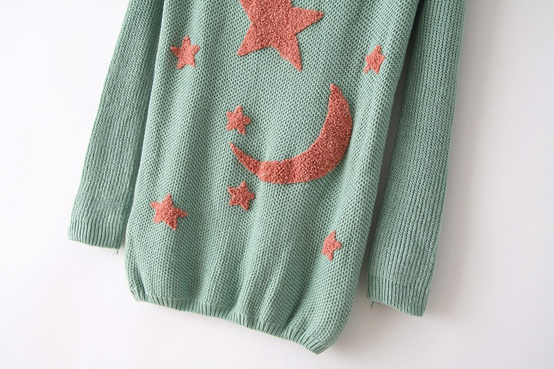 13秋冬新款 女式可爱手缝月亮套头针织上衣 女装休闲长袖毛衣