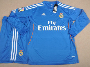 2013-14皇马客场蓝色长袖套装厂家批发质量保证足球服 球衣