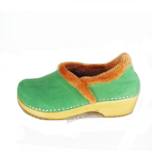 森林系绿色双面绒女式棉鞋保暖妈妈孕妇老人2013冬季新款木底鞋