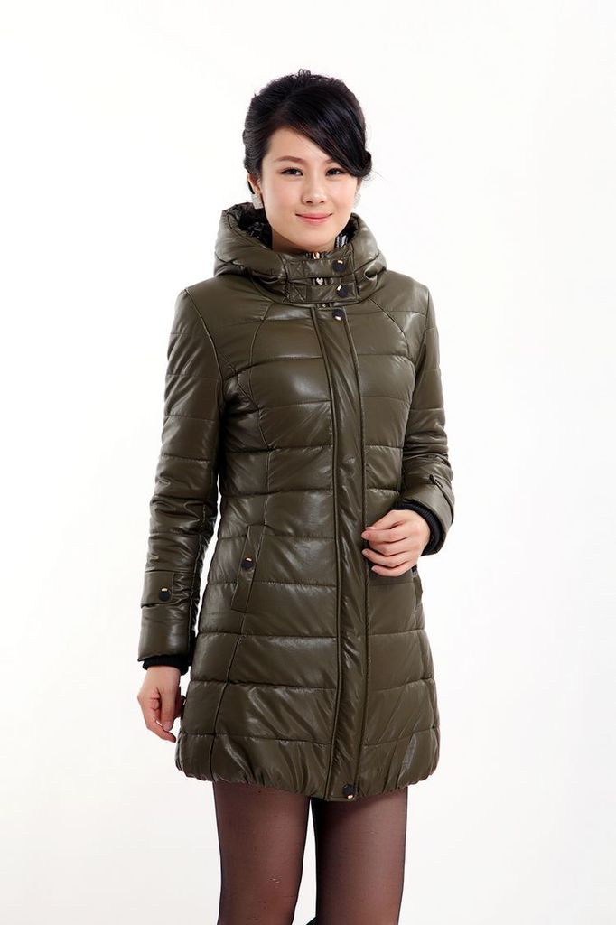 赛尔金娜 韩版修身水洗进口皮 中长款立领棉服 y1288