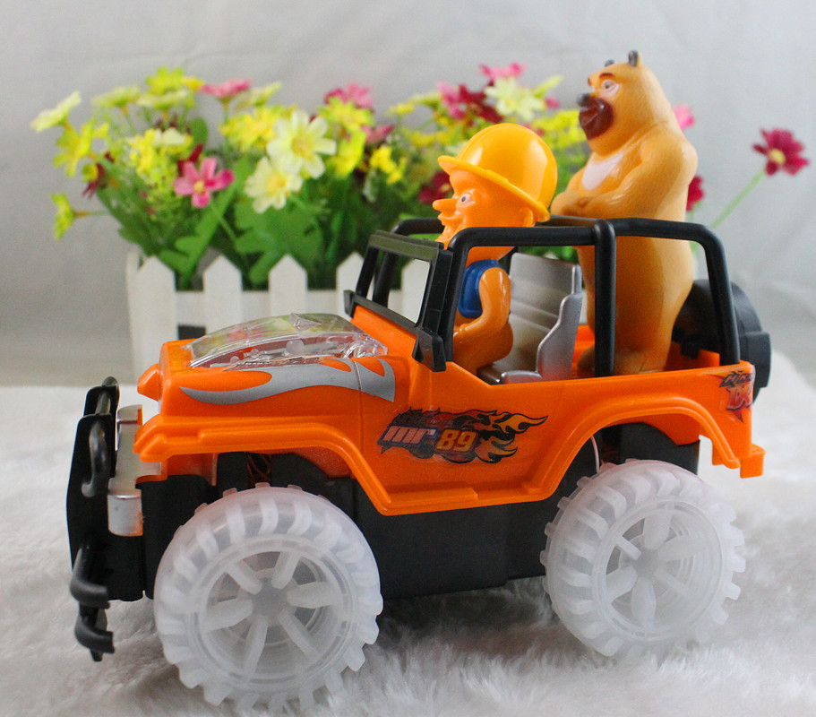 浙江金华新款电动万向熊出没越野车 光头强带熊国语5灯闪光 地摊热卖