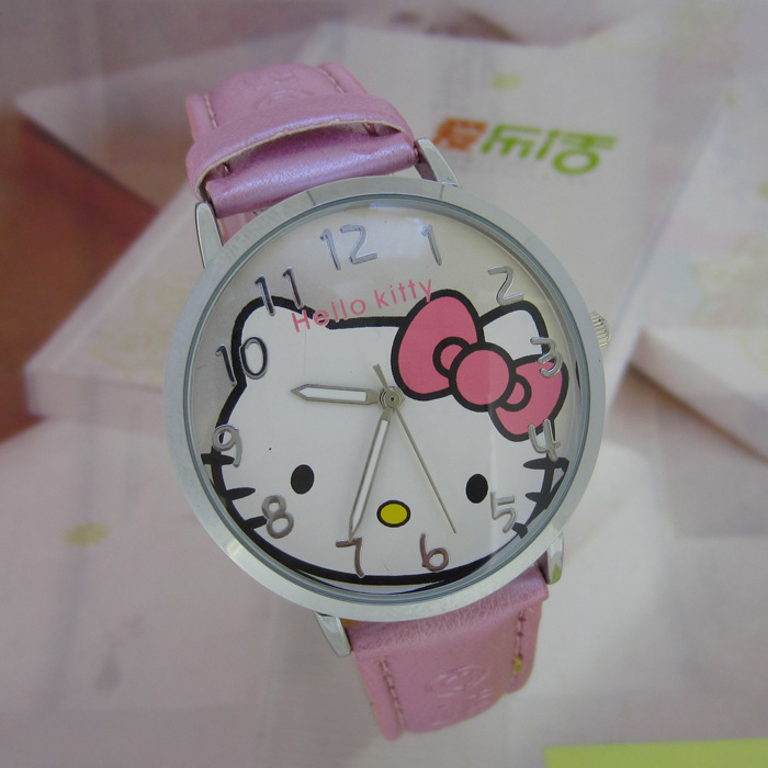 粉色kt猫儿童手表 防水机芯 卡通表盘学生表 淘宝货源 现货批发