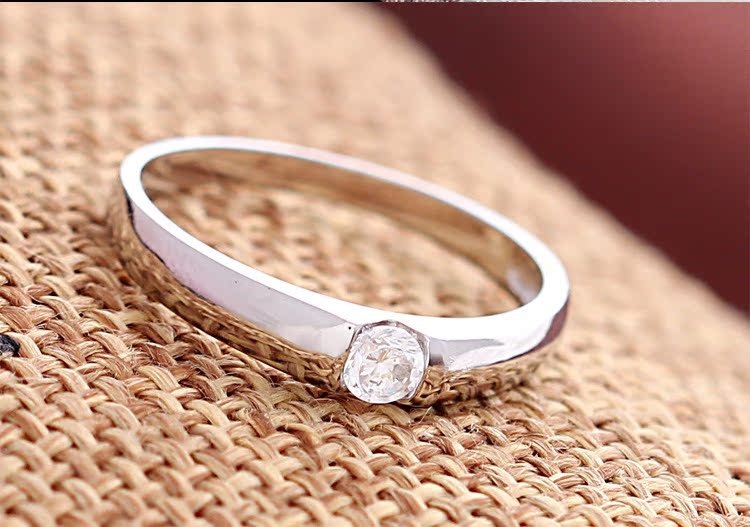 正品s925纯银镀白金戒指 镶钻戒 结婚戒指女 求婚表白送女友