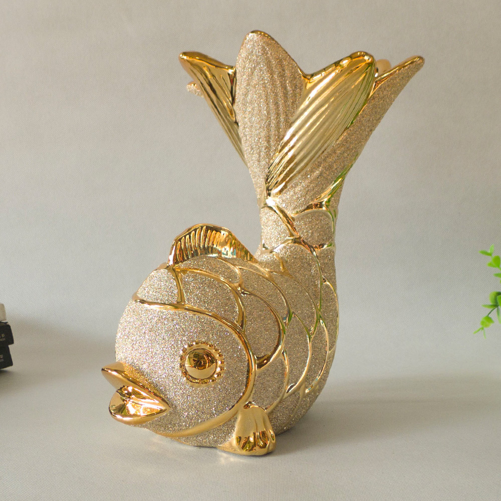 厂价批现代简约金鱼摆件年年有余陶瓷花插 陶瓷花瓶 陶瓷工艺品