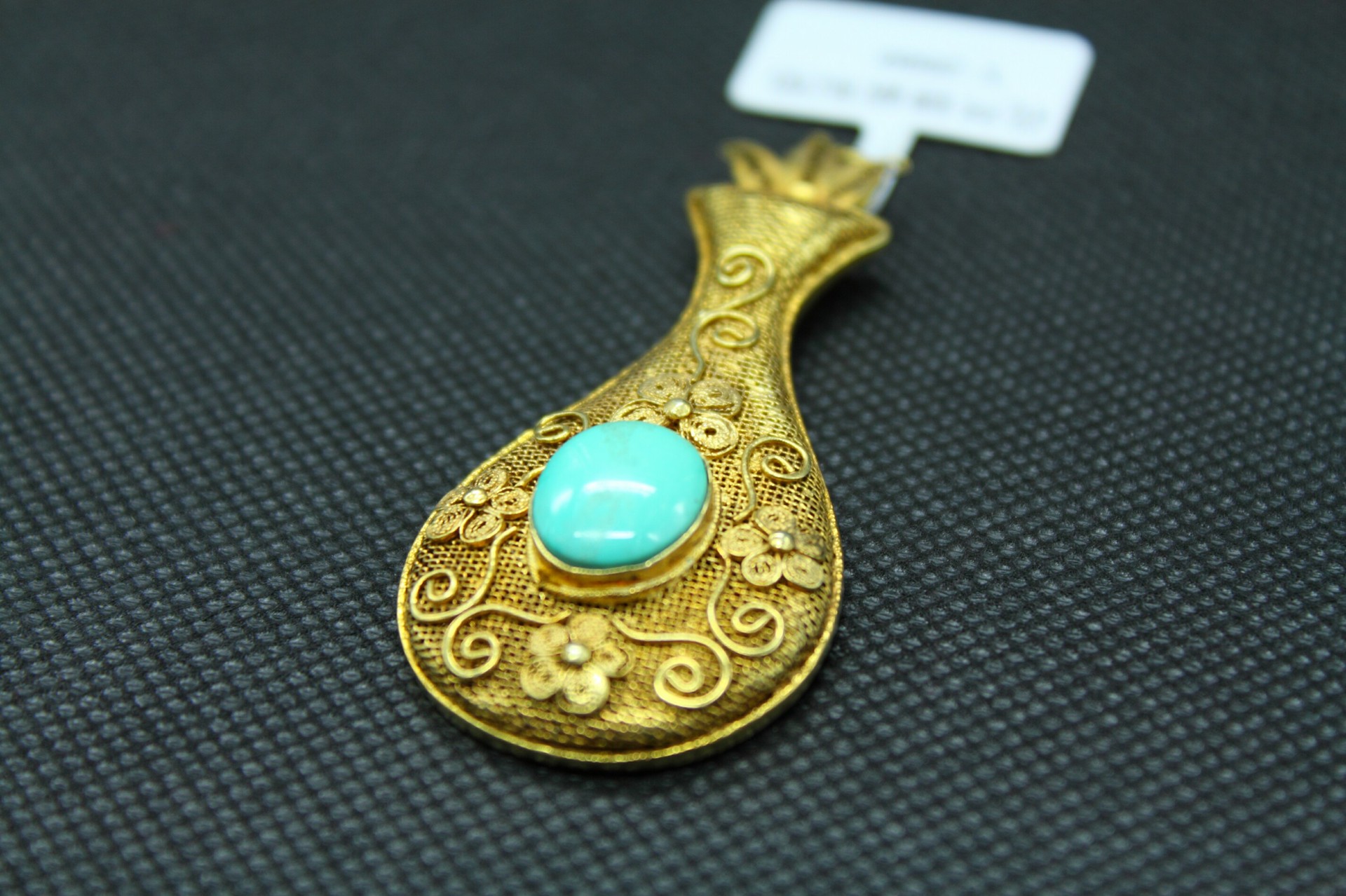 专柜正品 老北京掐丝手工艺琵琶型镶嵌 银镶嵌绿松石吊坠