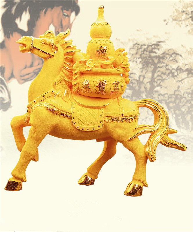 供应马上发财绒沙金工艺品摆件银行保险单位商务广告创意礼品马年礼物