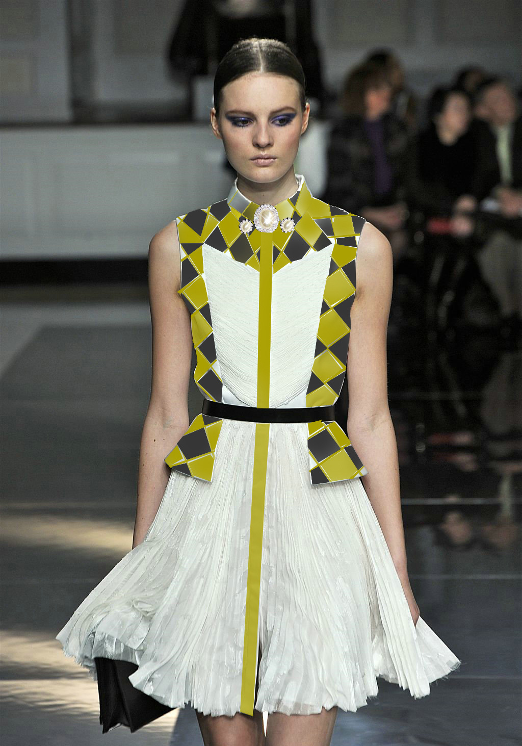 服装鞋帽箱包,钟表眼镜 女装 连衣裙 欧美走秀款 翻领无袖压折收腰