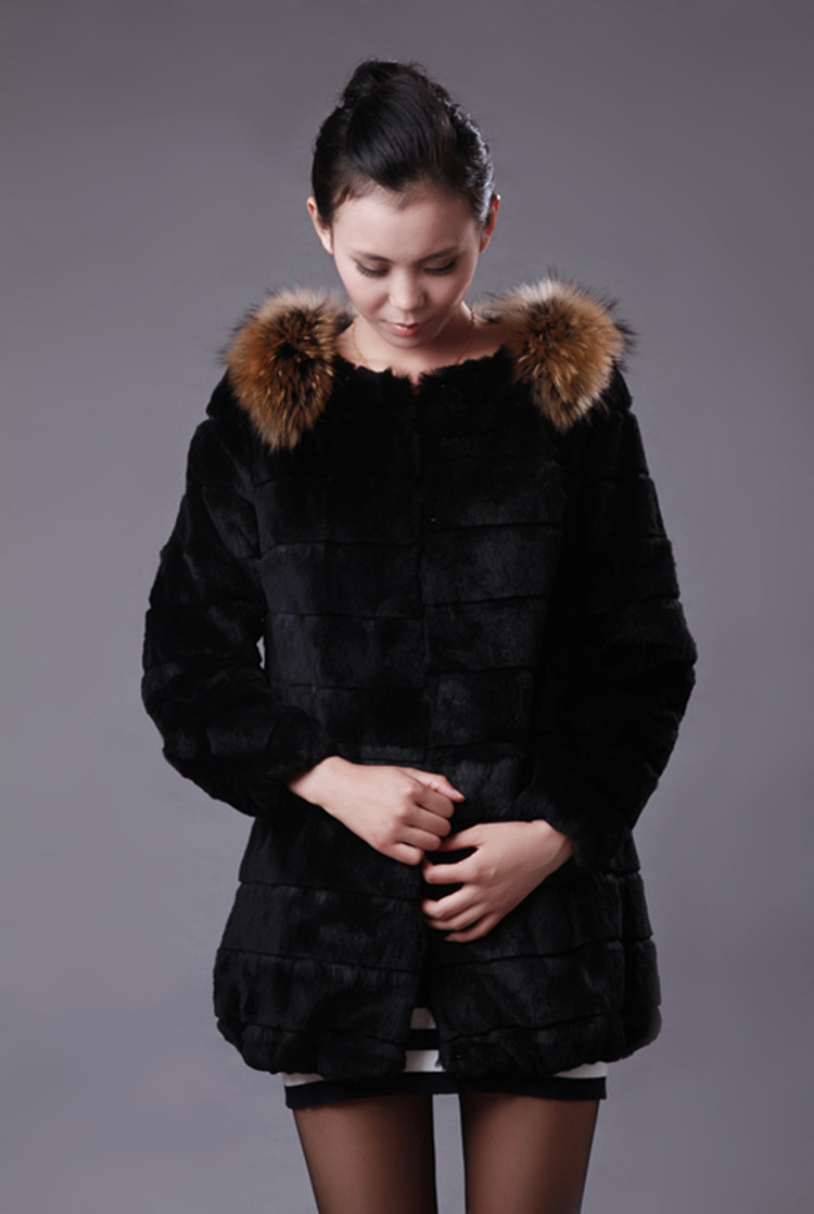 新款皮草外套进口整只狐狸毛领兔毛中长款獭兔毛外套