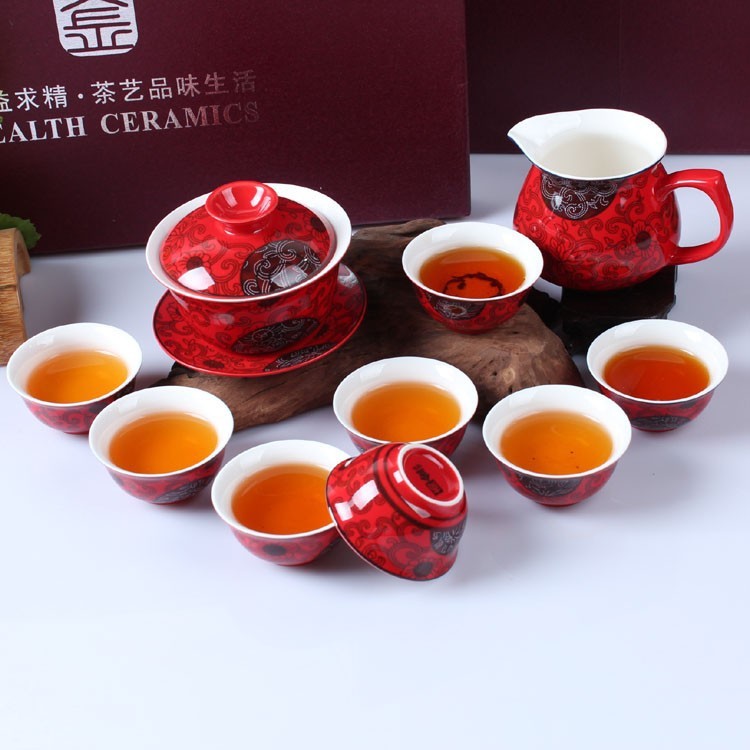 中国红釉蓝藤兰藤腾陶瓷陶瓷功夫茶具套装茶具节日送礼 南金