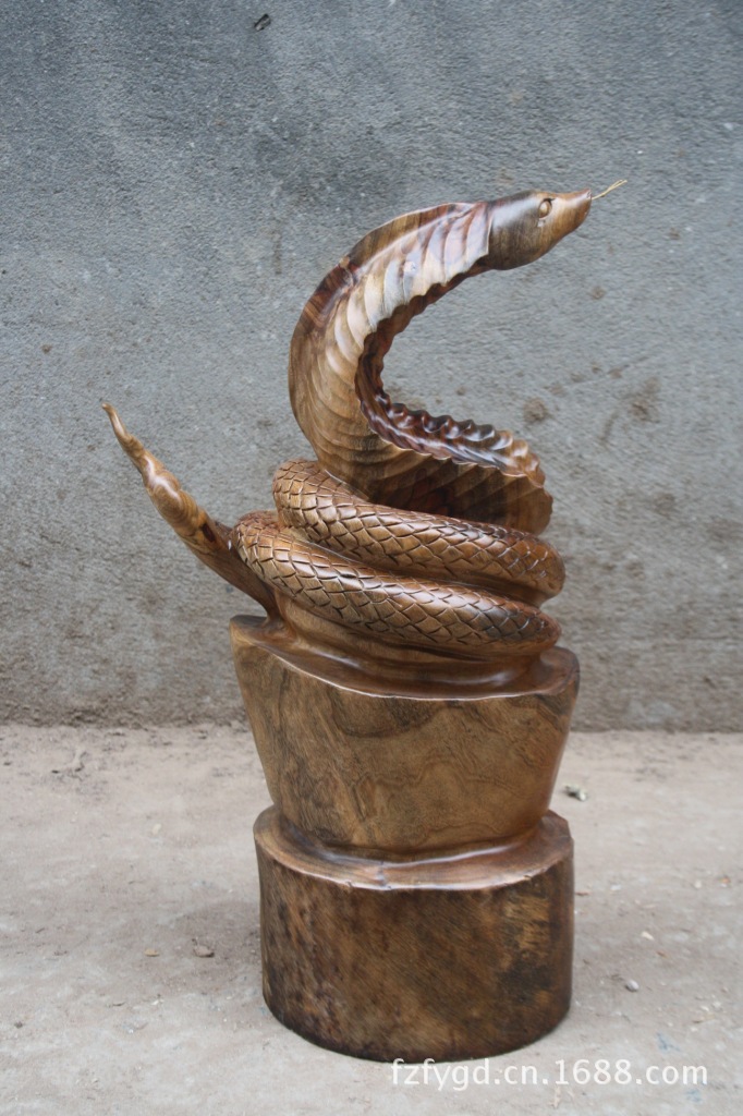 【佛缘】木雕根雕香樟木生肖蛇蛇年礼品家居饰品创意古玩摆件4368