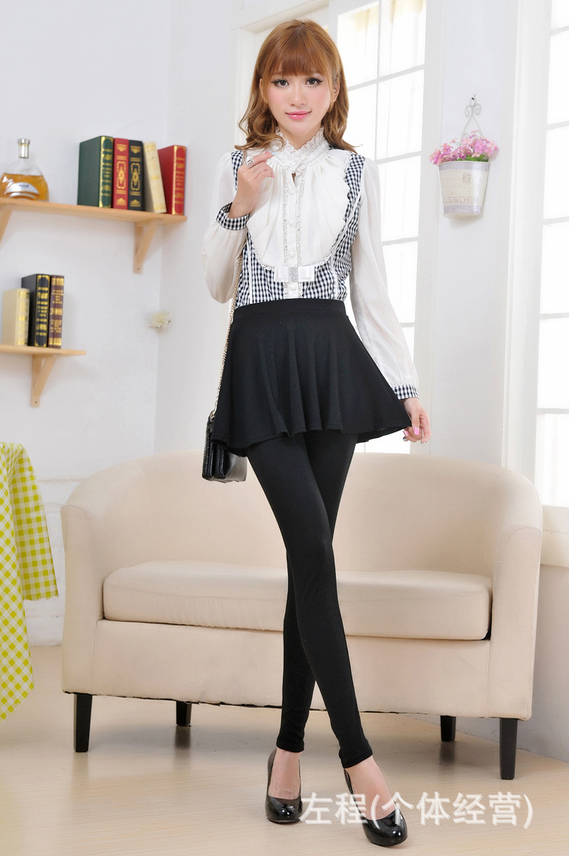 2013韩版打底裤裙假两件女士 学院风百褶裙裤显瘦修身 春秋装 潮