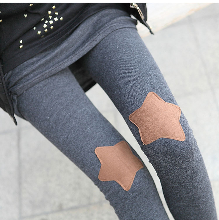 韩版 秋款新款膝盖爱心补丁裤 星星休闲 靴裤九分打底裤 时装裤