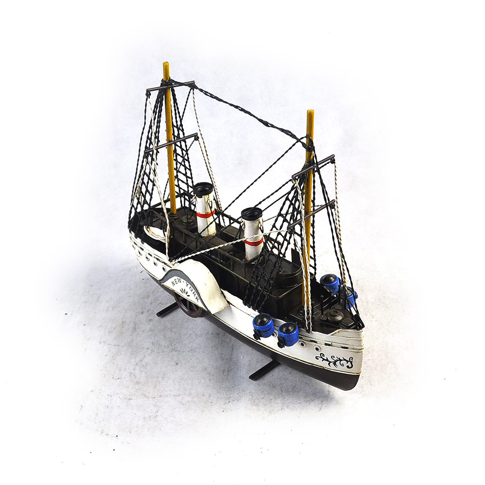 手工复古铁艺19世纪美国马克林轮船摆件工艺品