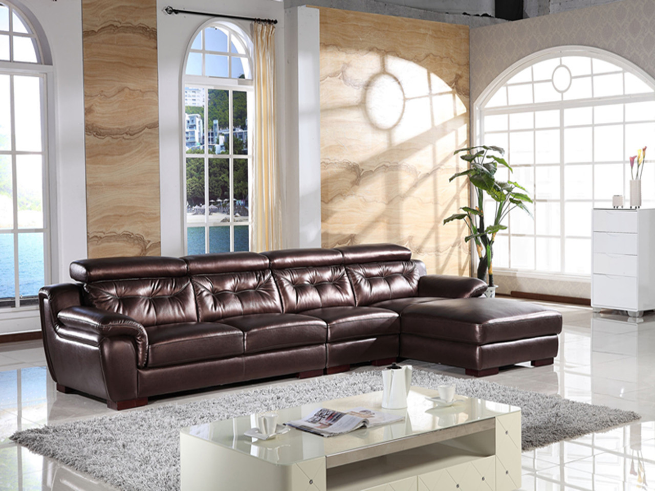 多功能头层真皮沙发 优质时尚深色真皮沙发 客厅组合好沙发】价格