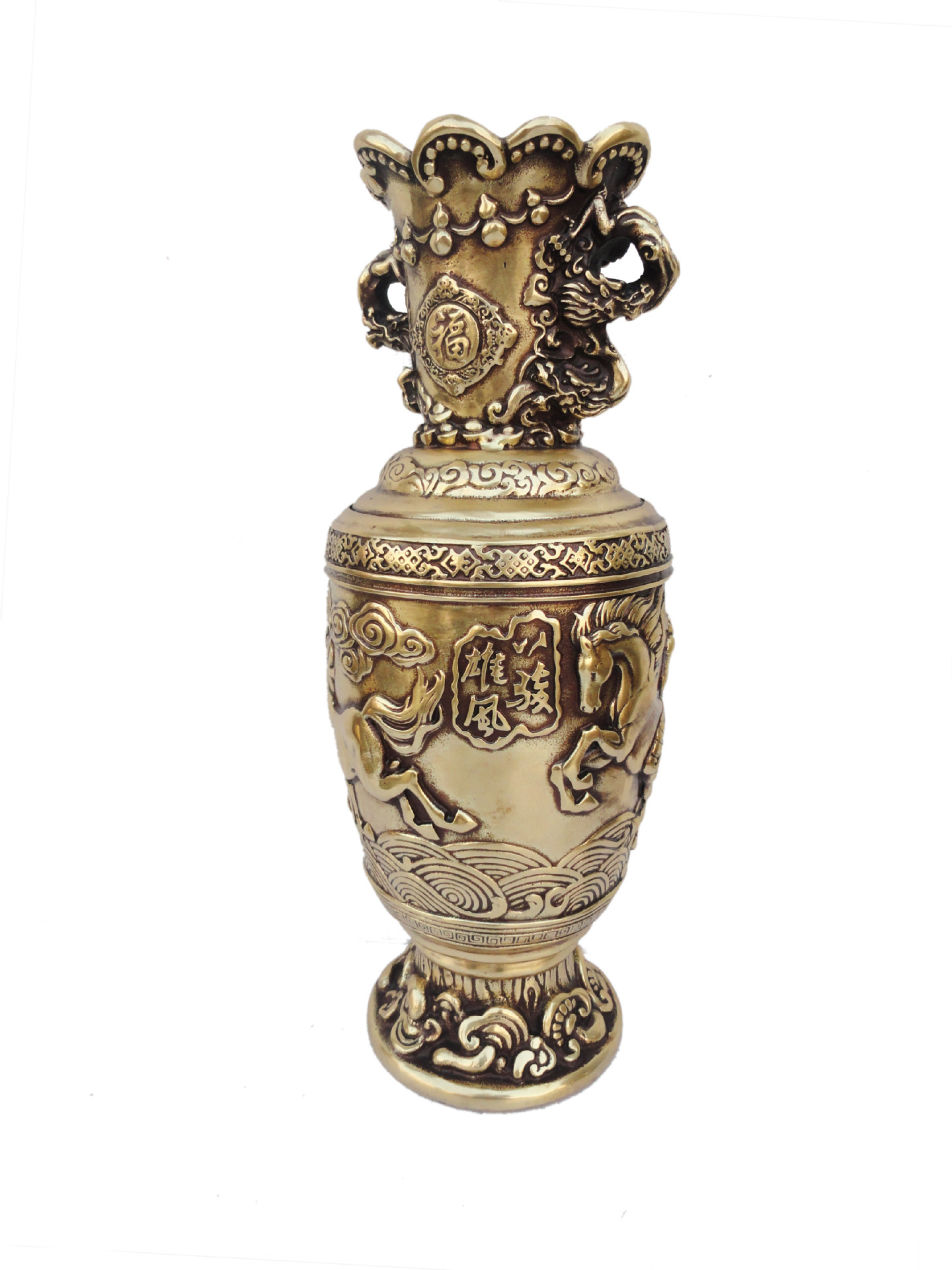 纯铜花瓶摆件 八骏图花瓶,助仕途