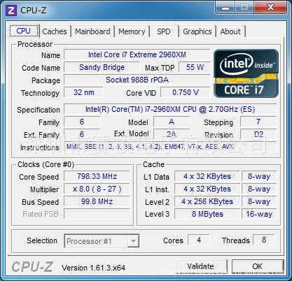 intel酷睿i72960xm至尊版四核cpu