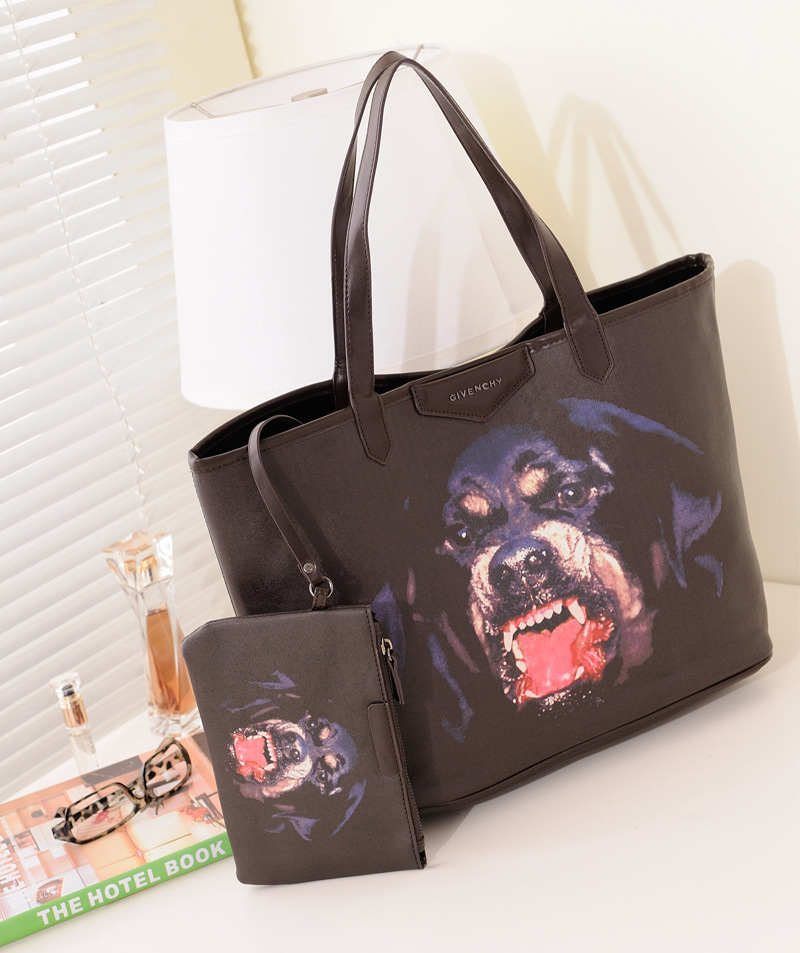 欧美名牌 罗威纳恶犬狗头女包单肩大包包 三件套大容量子母包