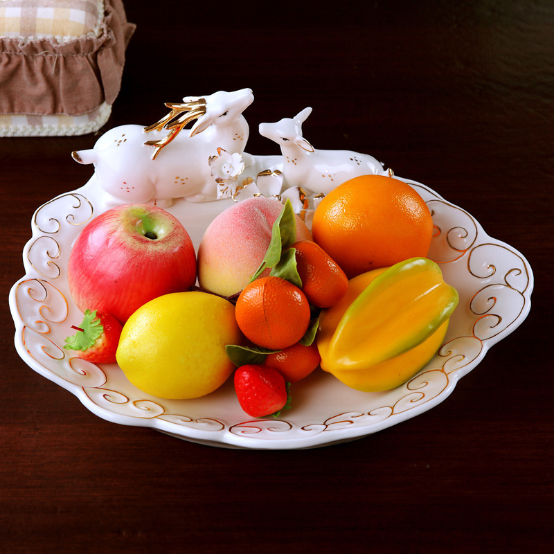 供应酒店摆台水果盘 创意客厅摆件装饰实用果盘 陶瓷镂空描金