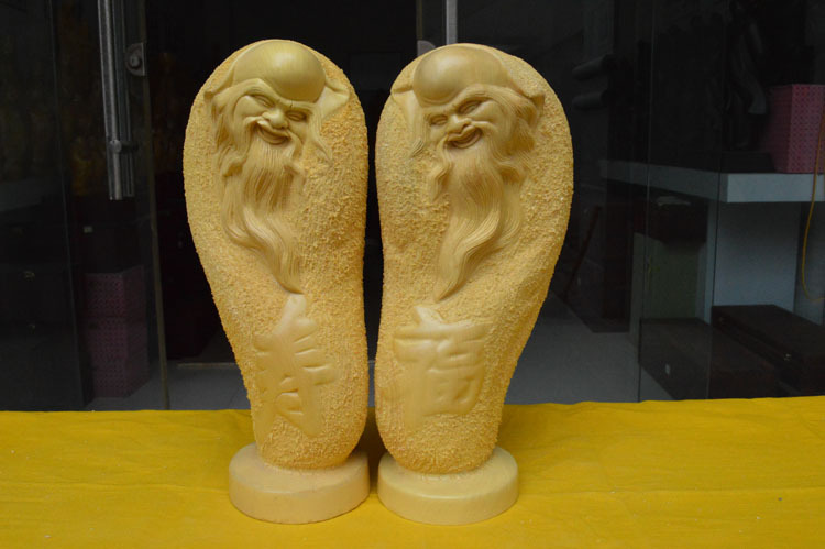 桧木 人物木雕工艺品 实木雕刻 福寿礼品摆件 木质品 家居装饰品图片