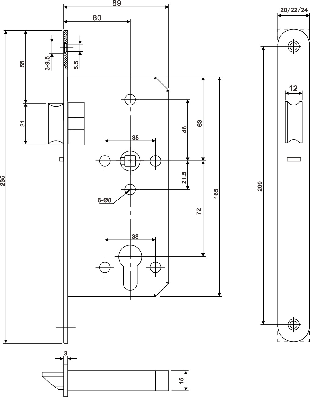 【不锈钢夜锁体 6072zn】价格,厂家,图片,其他锁具