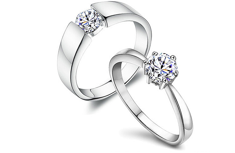 饰品批发 白/铜镀白金 s925纯银 情侣对戒 韩版时尚纯美情侣戒指