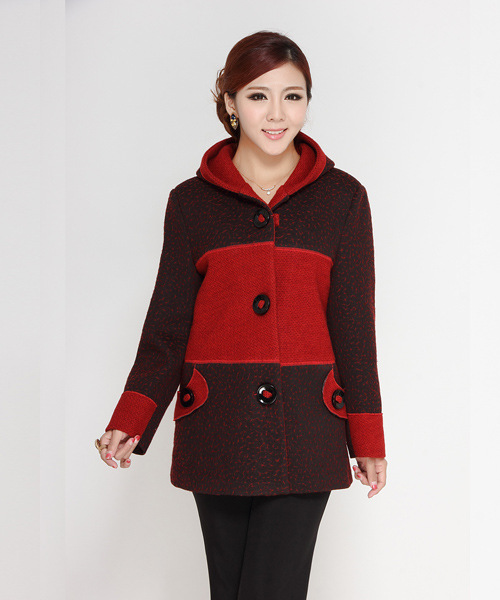 中老年服装羊毛外套 阔太太贵妇人俏夕阳红大码妈妈装外套连帽款