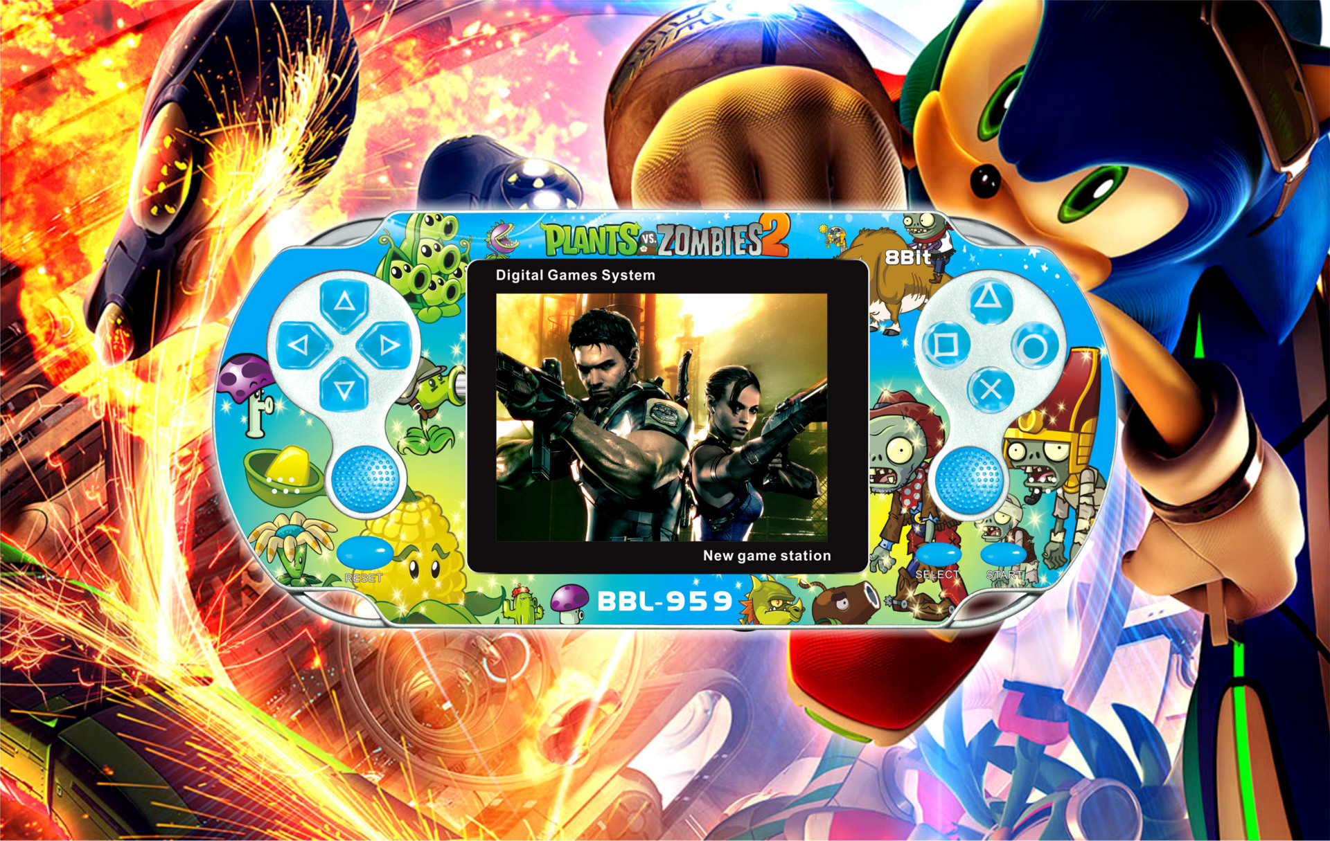 8寸显示屏带振动 tv宝宝龙掌上彩屏游戏机