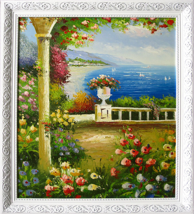 手绘油画浓厚田园风格花园风景油画旺季促销油画