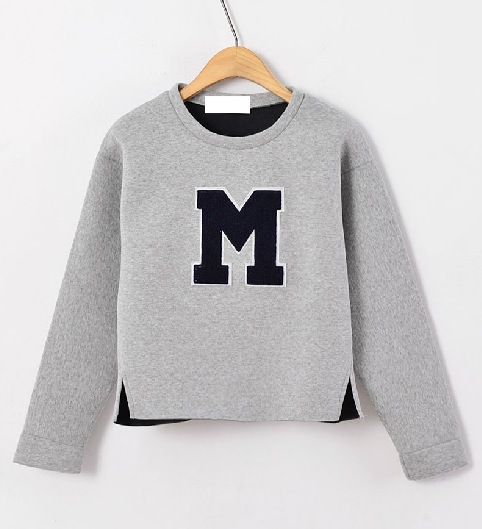 特!韩国东大门立体厚实复合面料毛绒m字母刺绣宽松短款卫衣女装