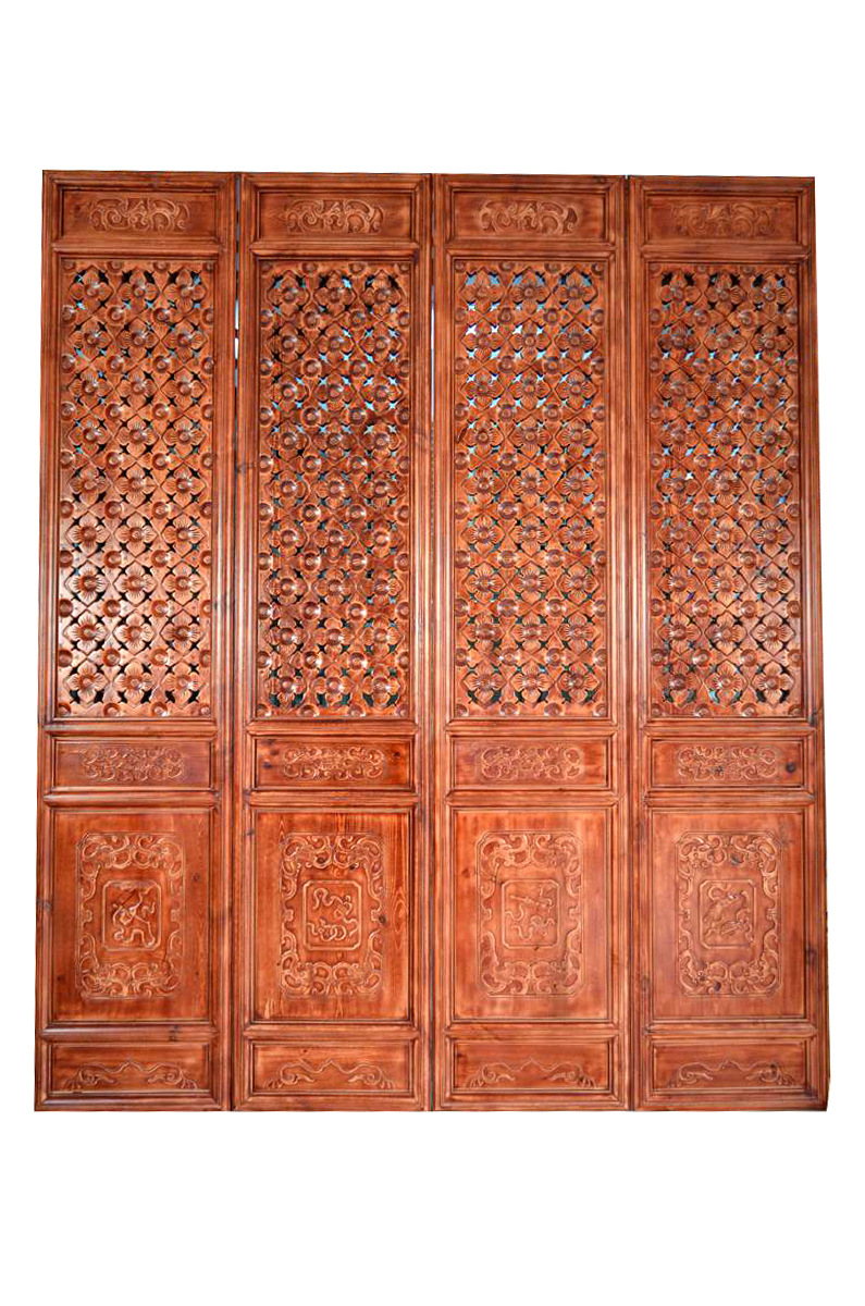 明清宫苑 屏风玄关 实雕花门折屏