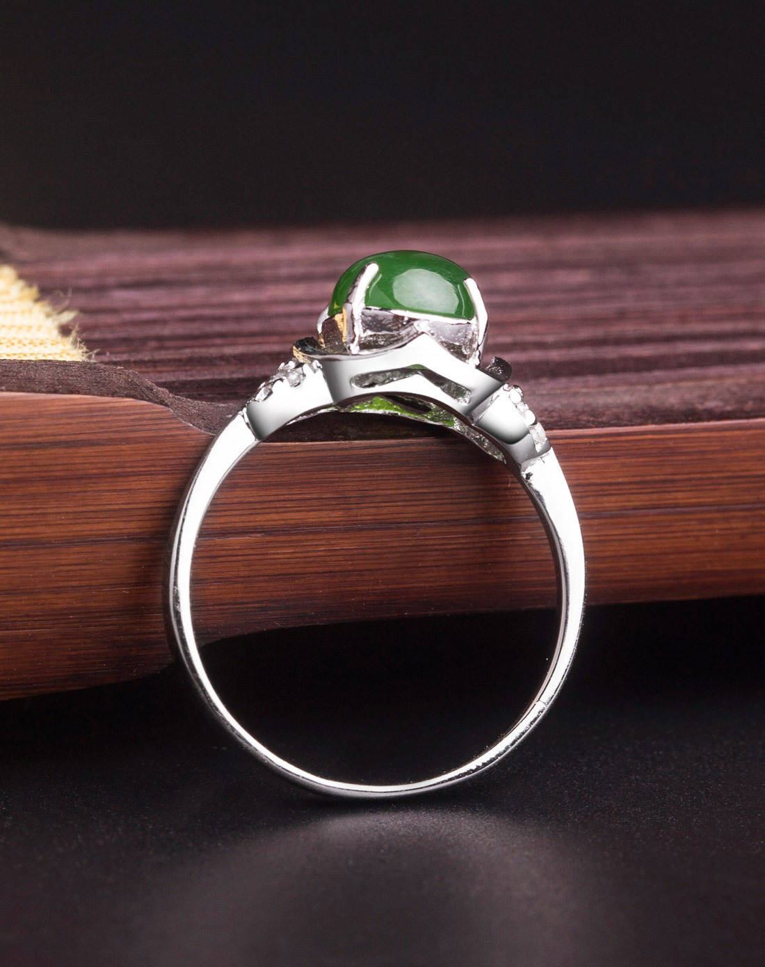 s925银镶天然和田碧玉戒指 和田玉开口戒指厂家加工定做