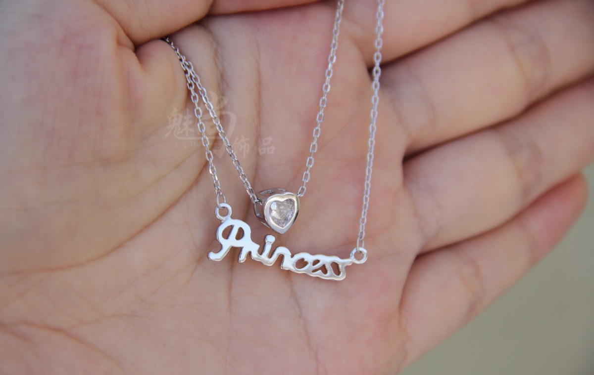 公主princess项链 心形镶钻 镀白金 韩国饰品批发 厂家直销 包邮