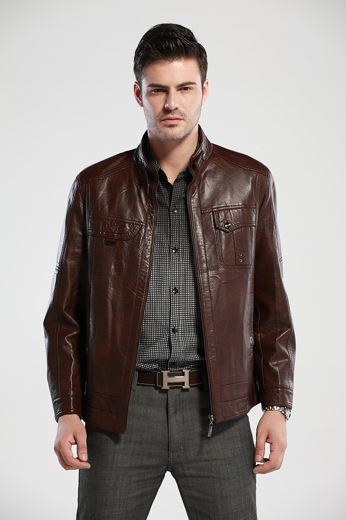 秋冬新款男装商务休闲男士皮衣高档修身皮衣外套厂家批发