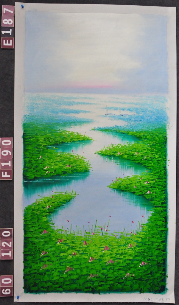 纯手绘油画 现货拍照 大量画芯批发 60*120厘米荷塘e187