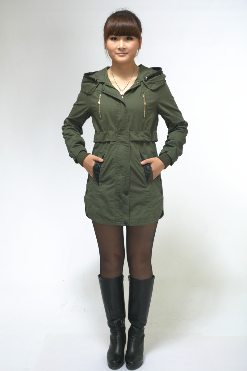 女款风衣2013新款 外套 春秋装 依琳中长款 韩版带帽 修身 学生潮