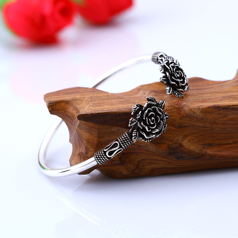 泰国银饰 925纯银 女士时尚 玫瑰花手镯sz6018