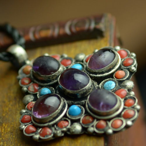 藏饰项饰批发情人节礼物民族风嵌珠四角星吊坠中长项链060487