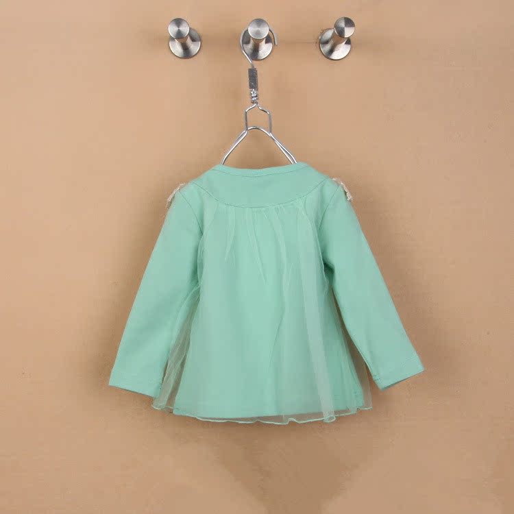 韩都果果g0205 14年春装新款儿童女款韩版可爱网纱花边长袖衫