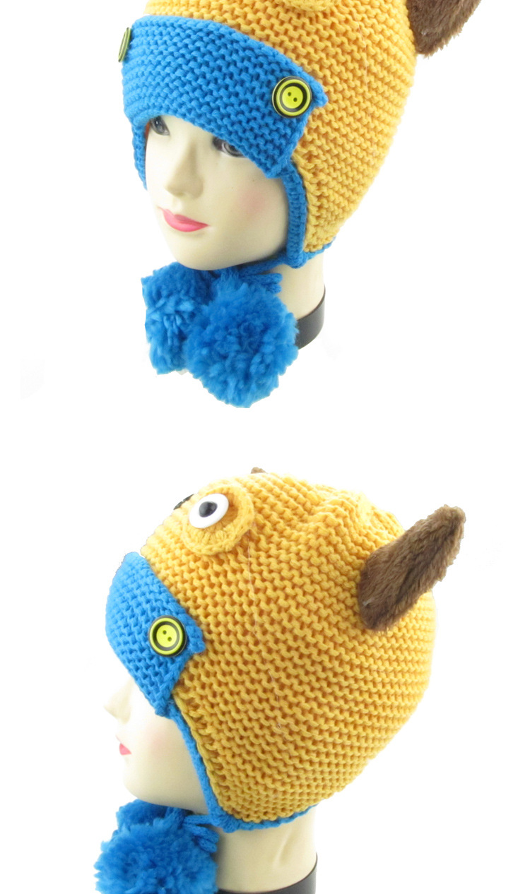 秋冬新款男女小孩牛角手工毛线护耳帽儿童宝宝帽子卡通可爱帽子