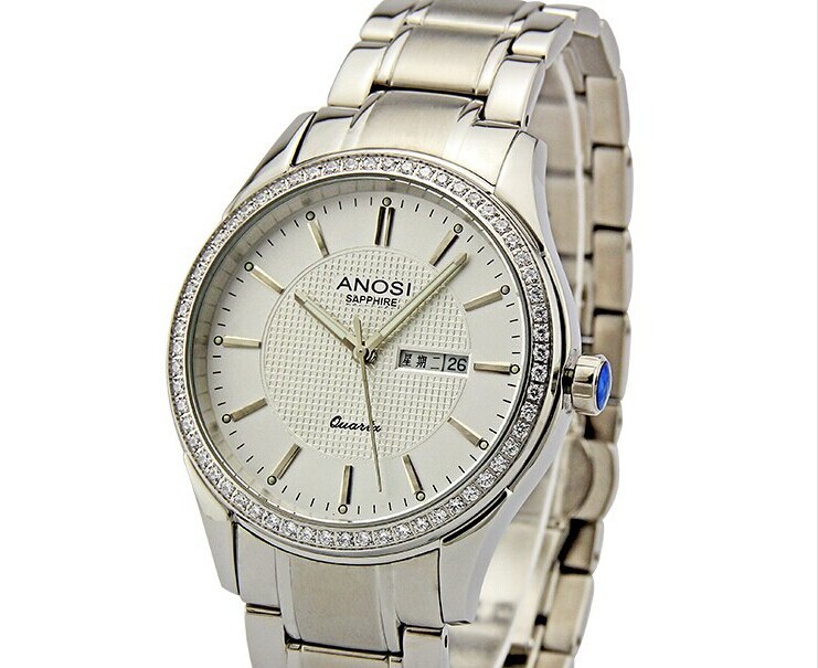 爱诺时正品情侣表 男 女石英表防水镶钻精钢蝴蝶双按扣