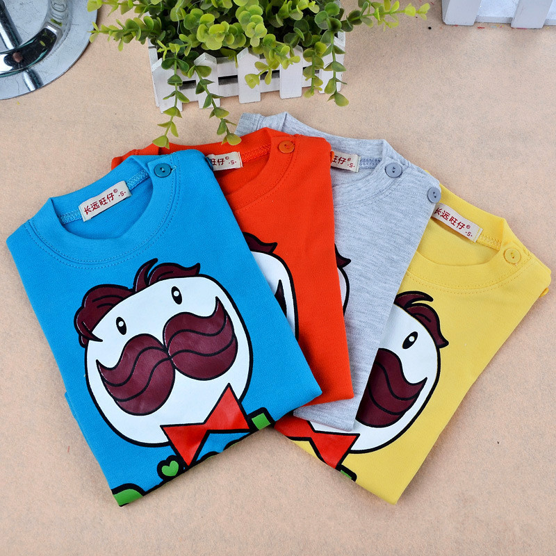 童装t恤 女宝宝童春秋长袖t恤 大胡子宝宝肩扣上衣 全棉打底衫