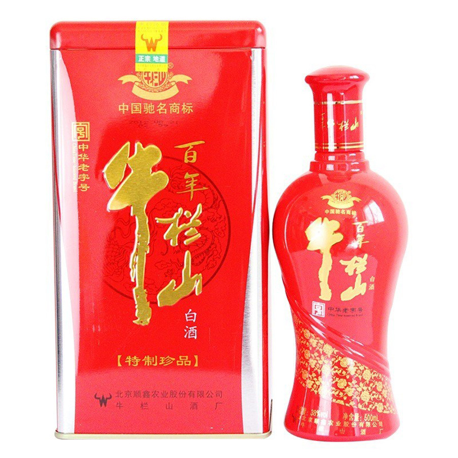 38度牛栏山500ml百年红特制珍品铁盒装 浓香型 低度白酒特价图片_5