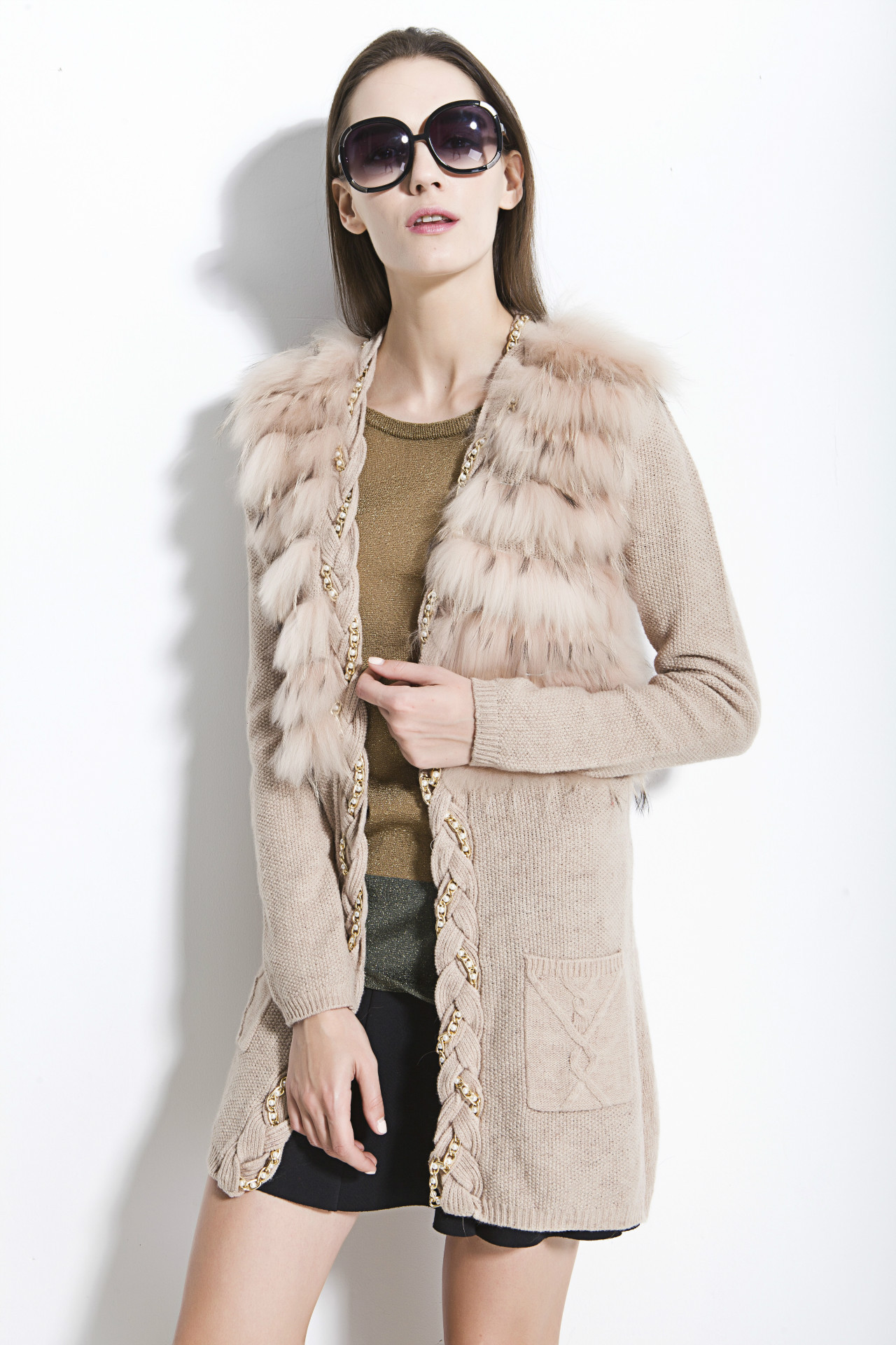 2015春夏新品 odm 设计师款时尚毛衣 修身貉子针织衫毛衣长外套