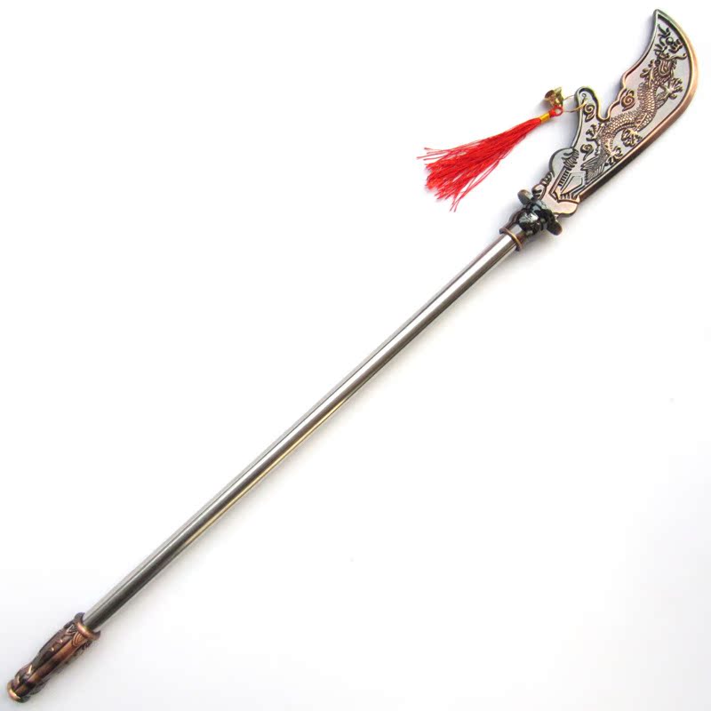 63-71cm关公刀 刻龙钢柄大刀 镀铜长刀 儿童玩具宝刀 拍戏道具