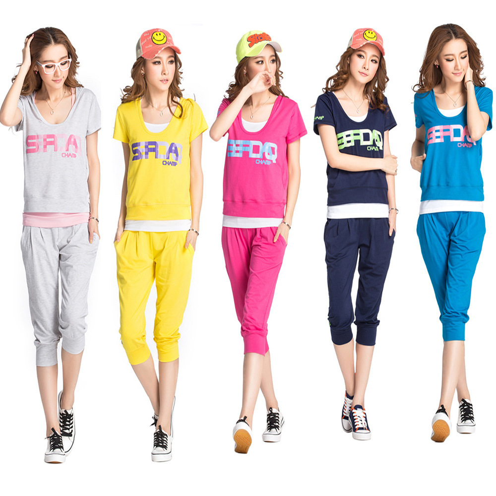 2014休闲套装夏季韩版时尚女短袖运动服运动套装夏装大码