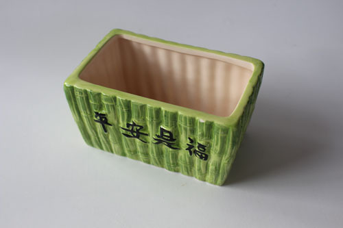 简约家居风 个性桌面花盆 绿色方形 平安是福字体 陶瓷花盆 6858