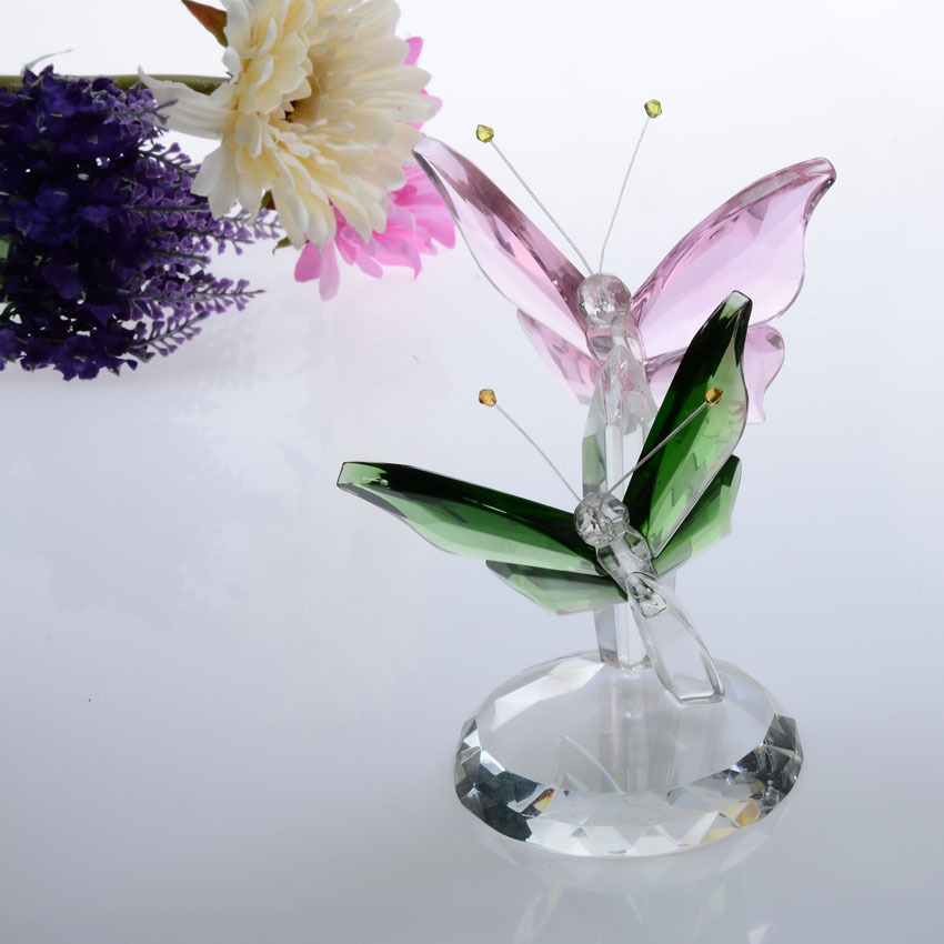 【厂家定制】水晶动物 两只水晶蝴蝶 可作水晶礼品家居摆件
