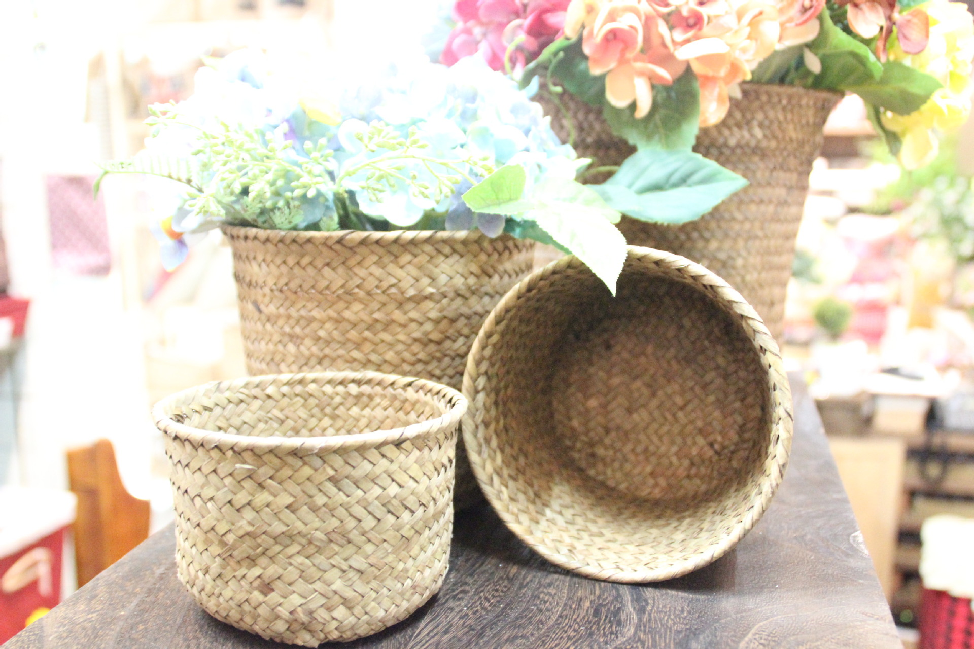 环保海草蓝 草编框 手工编织筐 置物篮 田园收纳 储物面包杂物蓝