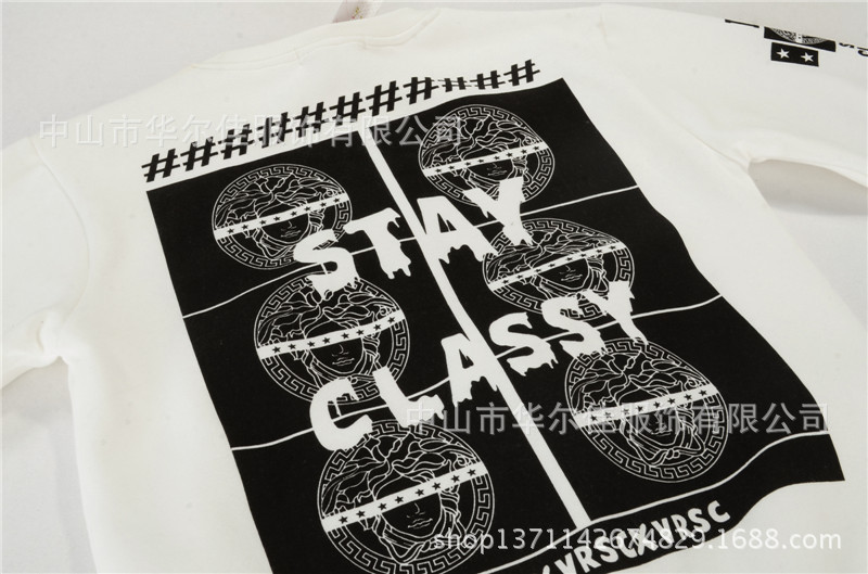 韩国代购stayclassy复古巴洛克图案蒙眼美杜莎黑白两色字母卫衣